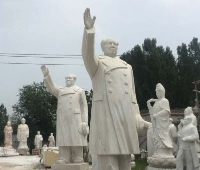 漢白玉石雕浮雕揮手的毛主席校園毛澤東雕塑