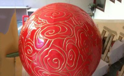 樹脂花紋創意抽象紅色球體雕塑