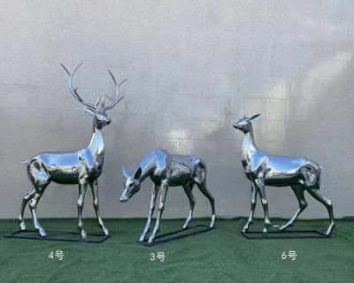 不銹鋼鏡面抽象園林景觀鹿