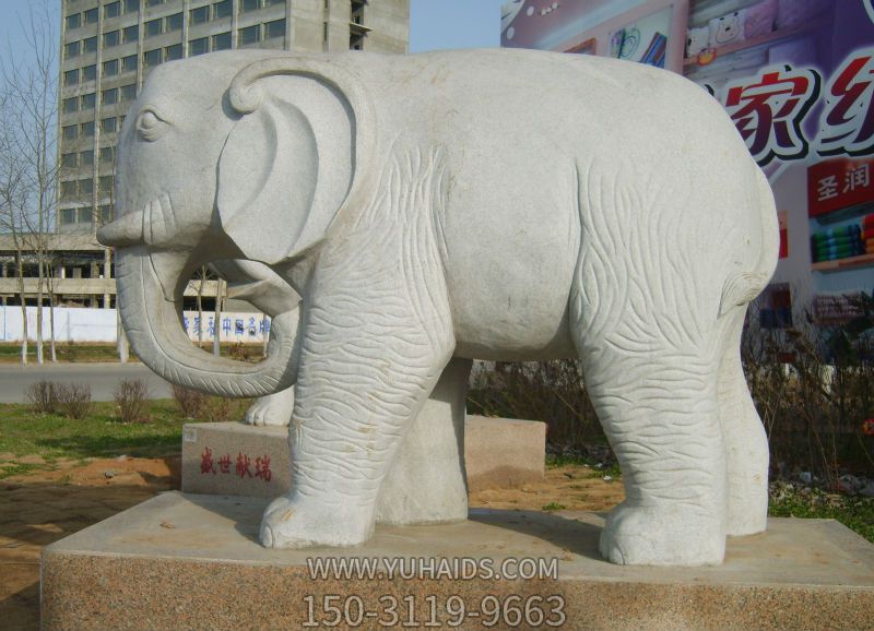 大型仿真動物大理石石雕行走的大象雕塑