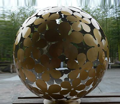 街道不銹鋼創意花花造型裝飾品鏤空球雕塑