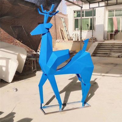 不銹鋼鏡面抽象動物景觀梅花鹿雕塑