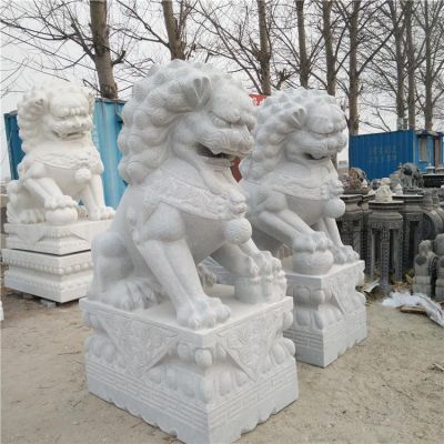 天然石材漢白玉浮雕石獅子庭院門口雕塑擺件 