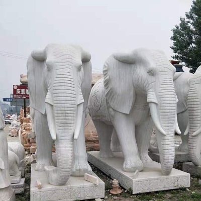 石雕大象一對天然漢白玉青石吉祥象庭院酒店門口擺件