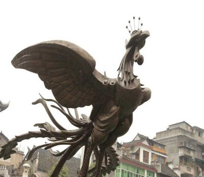 廣場戶外不銹鋼仿銅浮雕放飛的鳳凰雕塑