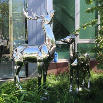 不銹鋼鏡面抽象園林景觀梅花鹿雕塑